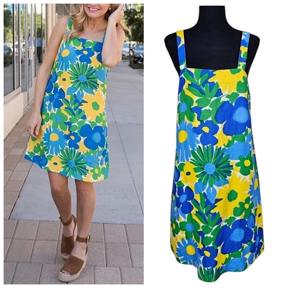 J.Crew Morning Spring Floral Linen Blend Square Neck Dress Sz 4 Colorful Preppy - Picture 1 of 13